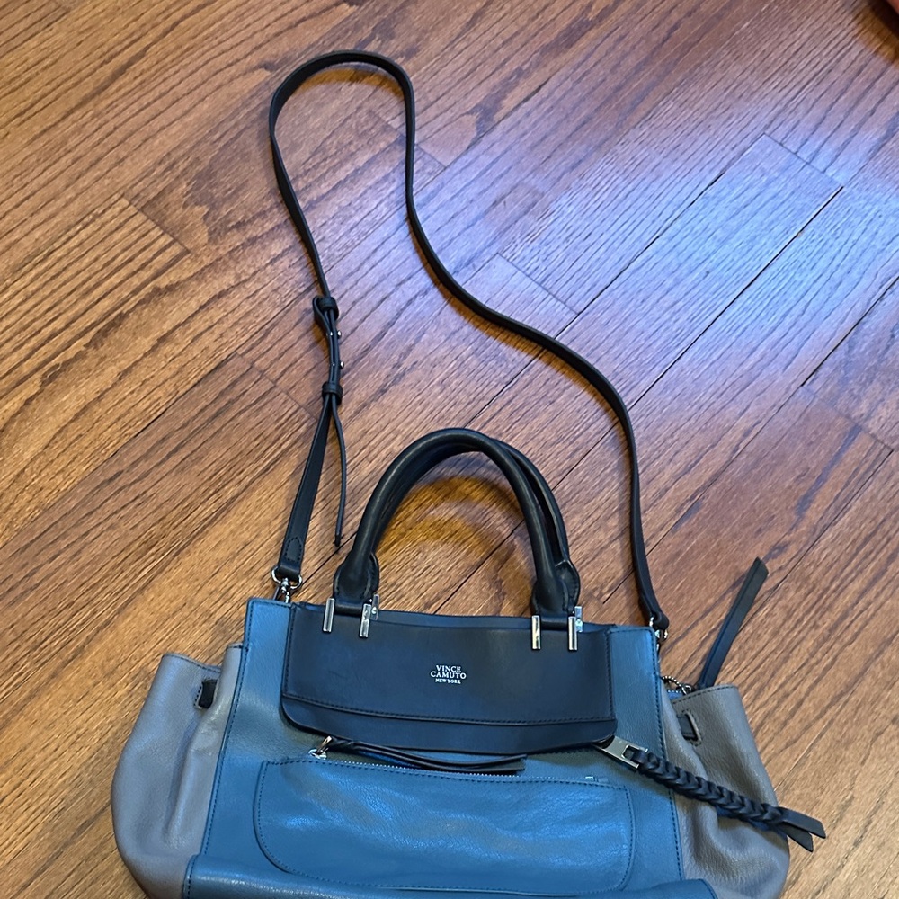 Vince Camuto Two-Tone Blue and Gray Leather Shoulder Satchel